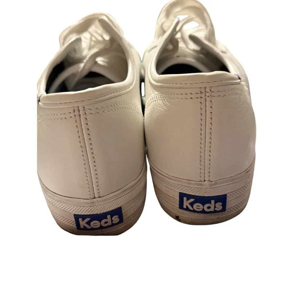 Keds Womens White Leather platform Lace-Up Sneakers Casual Style 8.5